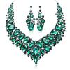 European and American Exaggerated Atmosphere Red Crystal Necklace Earrings Set, Bridal Wedding Alloy Jewelry Women's Accessories