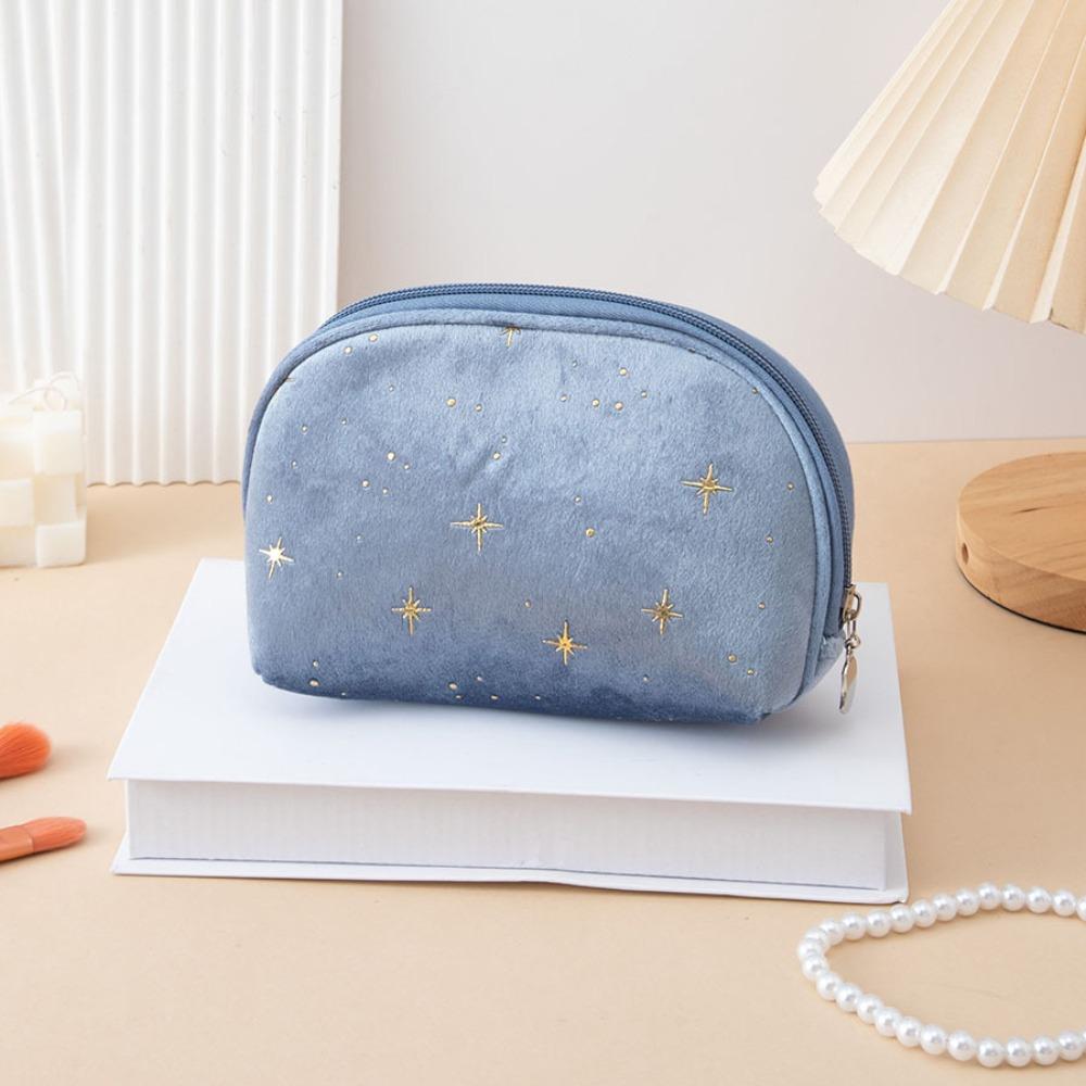 Large Capacity Women Toiletry Bag Portable Hot Stamping Star Pattern Clutch Bag Soft Velvet Beauty Case Pouch