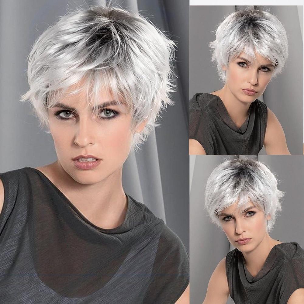 

Новый модный женский градиентный серый белый короткий парик с короткими прямыми волосами