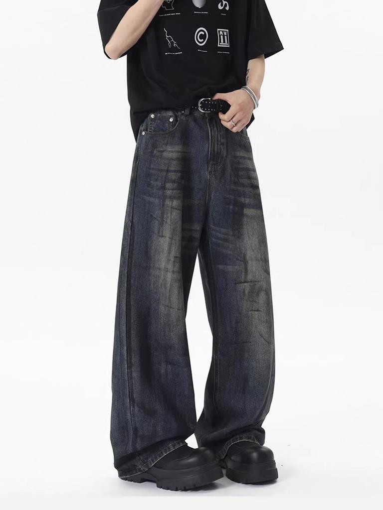 Cleanfit dirty washed jeans men's spring and autumn new American retro loose straight casual pants