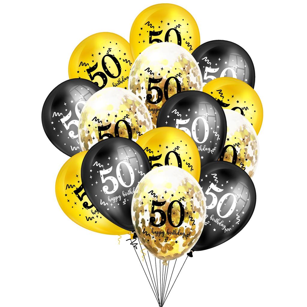 15PCS 30 40 50 60th 70 80 Year Old Latex Balloon Confetti Balloon Set  Combination Adult Birthday Party Decorations