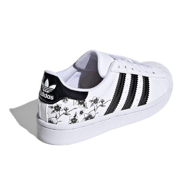 Adidas Originals SUPERSTAR Floral Wear-Resistant Low-Top Kids' Skateboarding Shoes White Children Aged 3-7 Years Old FW0777