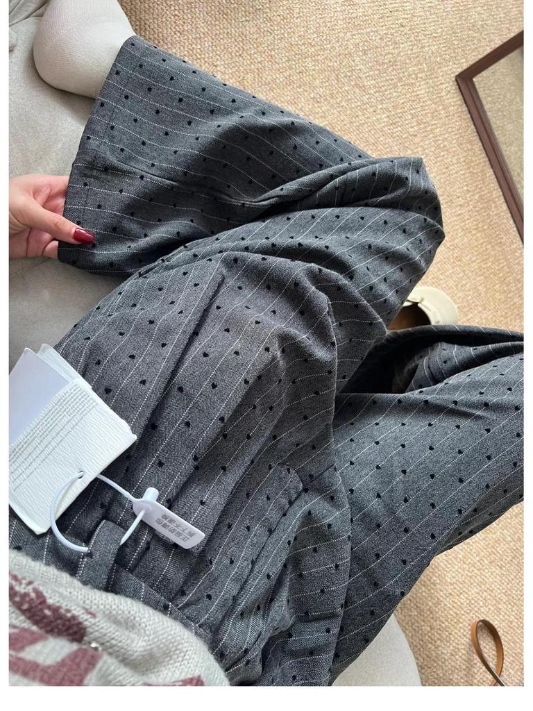 Gray Heart Flocked High Waist Wide-Leg Casual Pants for Women - Spring/Autumn 2025