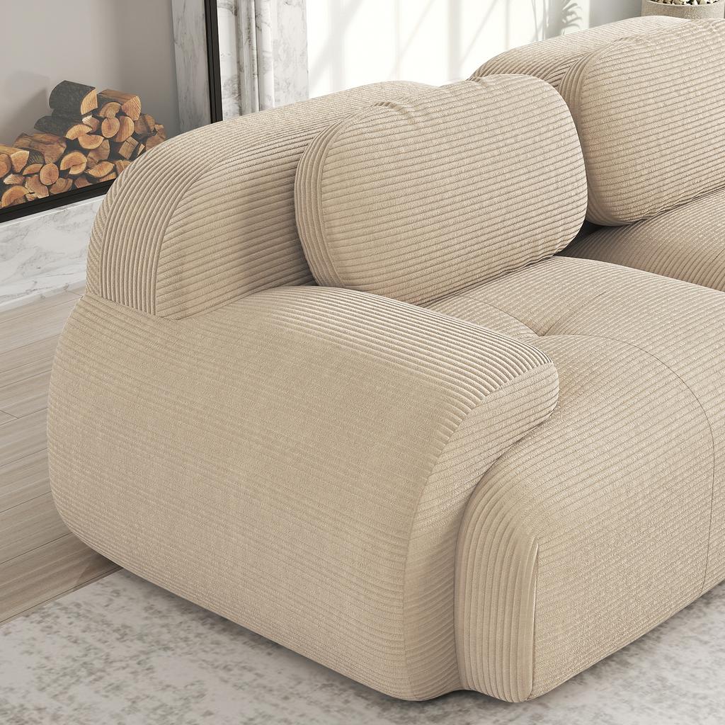 4-Seater Sofa Soft Corduroy, Frameless, 32D High-Elastic Padding, Pet-Friendly, Vacuum-Packed, Combinable, No Assembly for Bedroom and Office, Beige