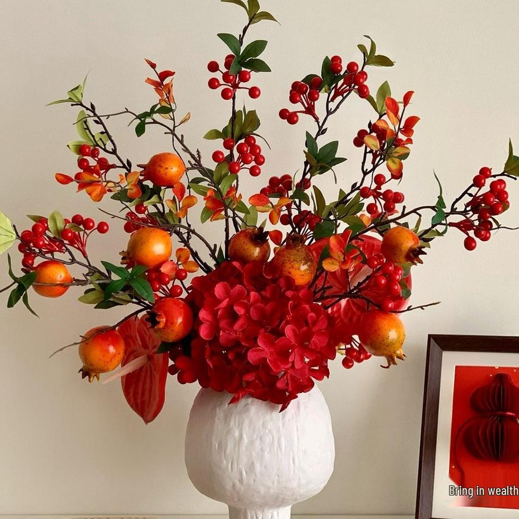 High-End Pomegranate Hydrangea Artificial Flowers for Elegant Living Room Display and Desktop Decoration
