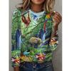 Bird Floral Patterns Graphic 3d Print T-Shirt Women Fashion Casual Oversized Long Sleeve T-shirt Women Clothing Flower Tops Tees