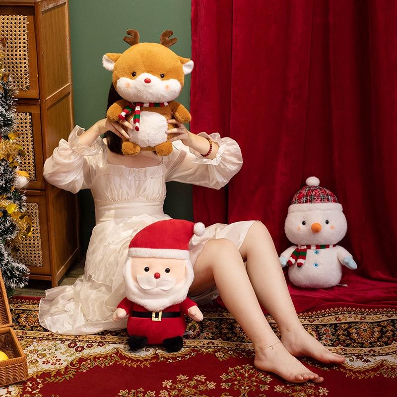 Cute Christmas Teddy Bear Plush Toy Cartoon Style Santa Claus Christmas Reindeer Snowman 25cm/38cm 0.15kg/0.37kg