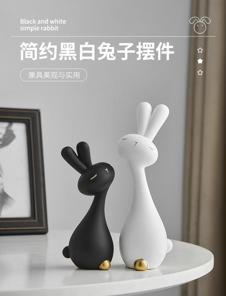 Black and White Rabbit Desktop Small Ornament Resin Handicrafts Office , Living Room Decoration Creative Soft Decoration