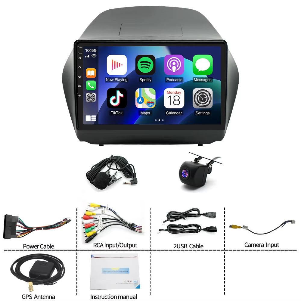 Double Din 10in Car Stereo Radio for Hyundai IX35 2009-2015 4+64G Fit for CarPlay Android Auto GPS Navigation Android 14 Wifi FM
