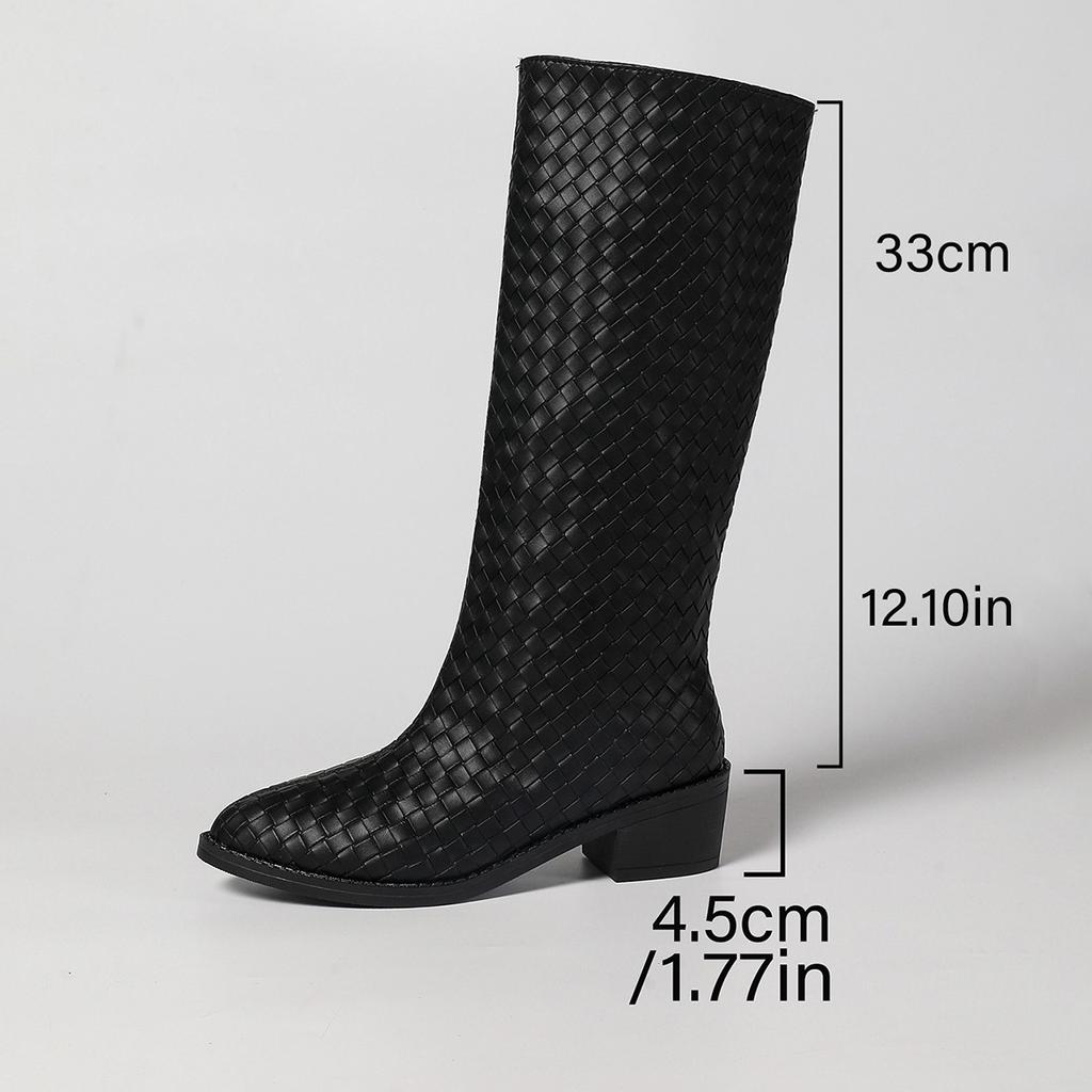 Fashion Woven Low Heel But Knee Boots Women's New European and American Pointed Sleeve Thick Heel Fashion Boots Women's Boots