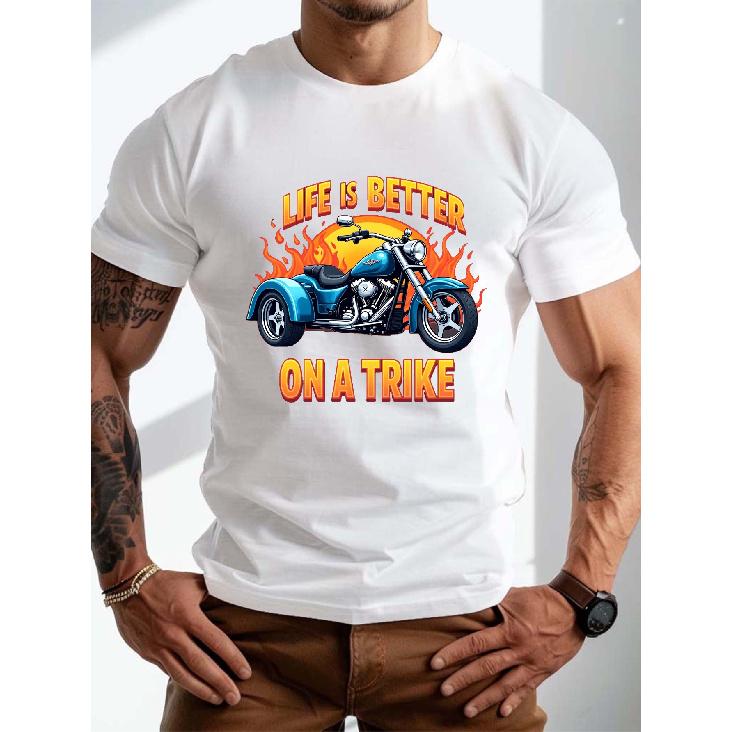Men s Trike Rider T-Shirt -  Life Is Better On A Trike  Print, Short-Sleeve Round Neck Casual Shirt, Machine Washable Suitable for - Wear, Motorcycle S
