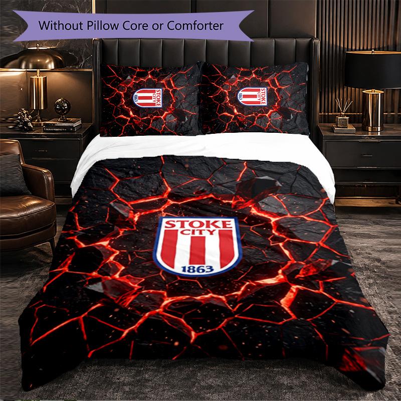 Stoke City Football Set Lenzuola 3 Pezzi Morbido Copripiumino con Federe Set Decorazione Camera da Letto per Casa