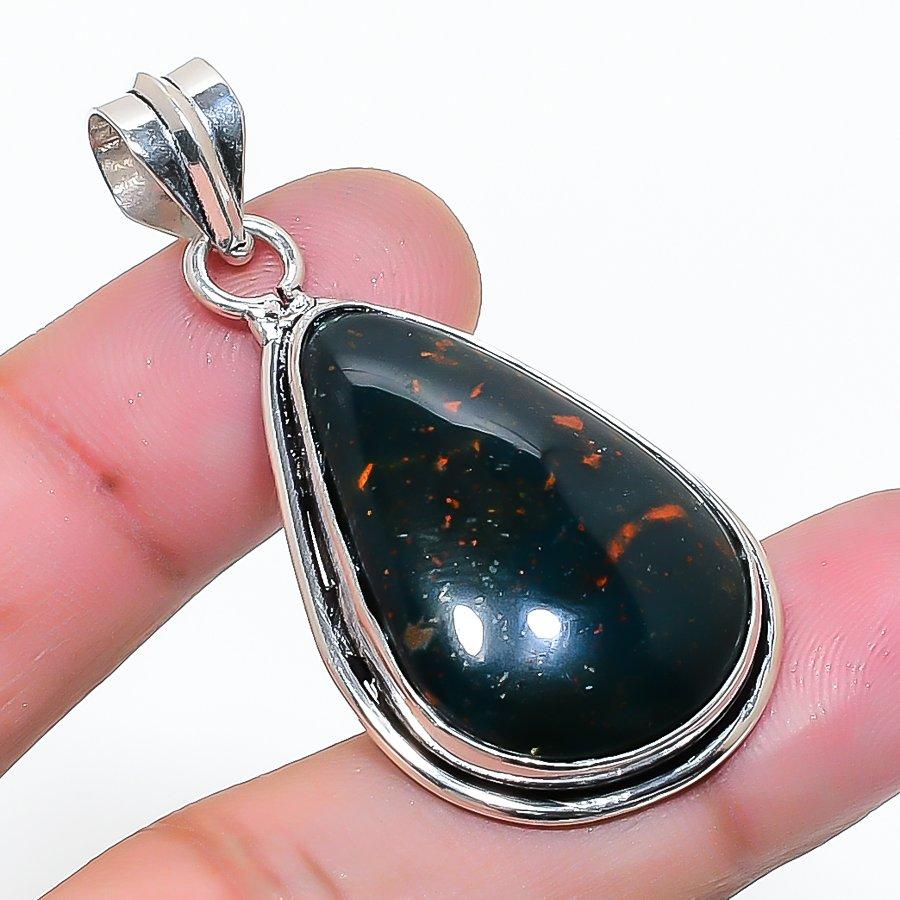 Natural Bloodstone Gemstone Handmade 925 Sterling Silver Pendant 1.85 AP-15801