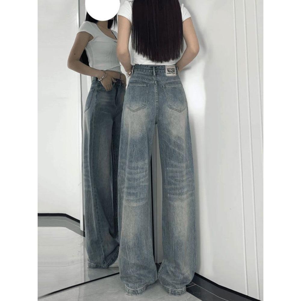 Retro Straight Jeans for Women In Summer New High-waist Loose Floor Wide-leg Pants
