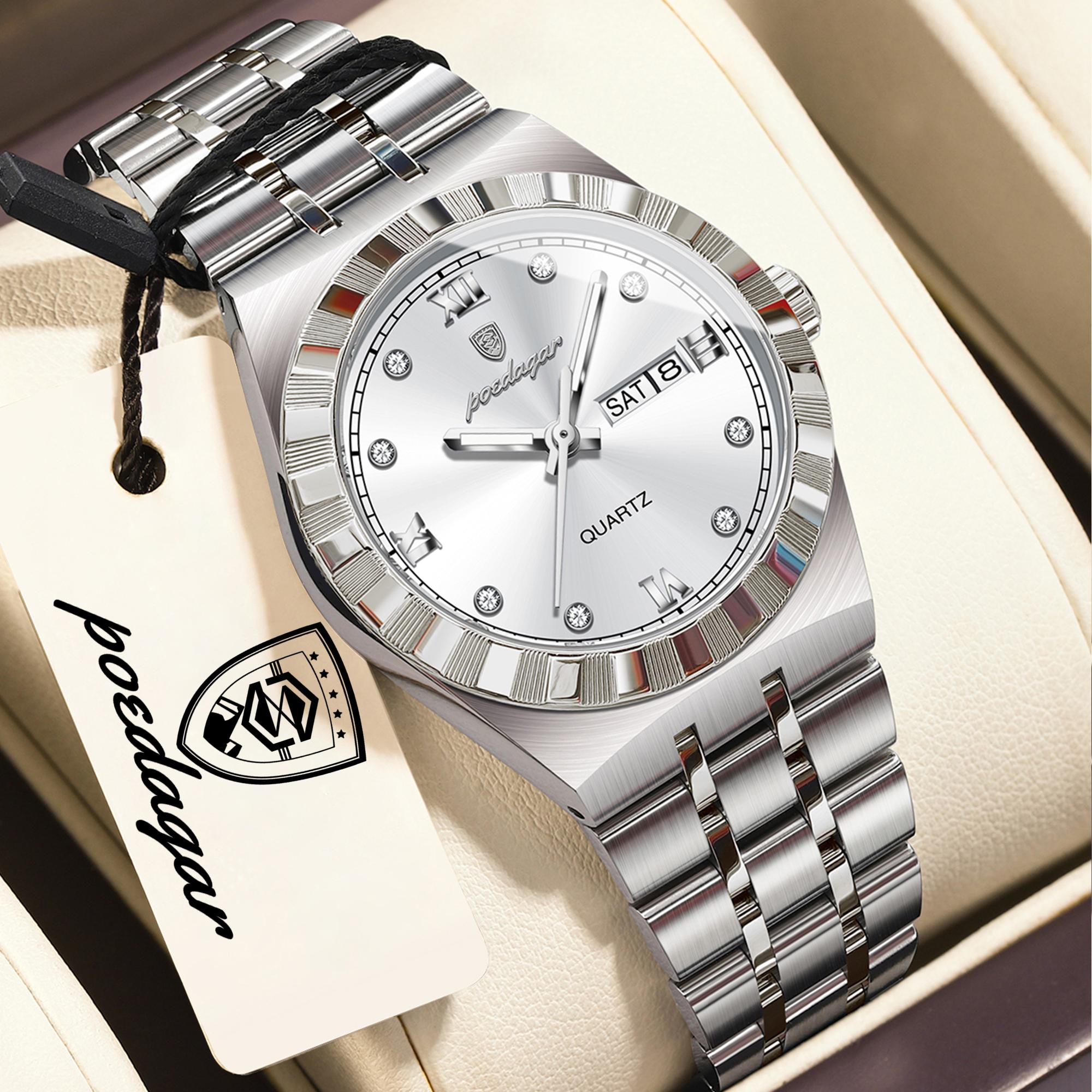 

POEDAGAR High Quality Ladies Watch Week Date Luminous Waterproof Woman Wristwatch Stainless Steel Quartz Fashion Watches серебряный/белый