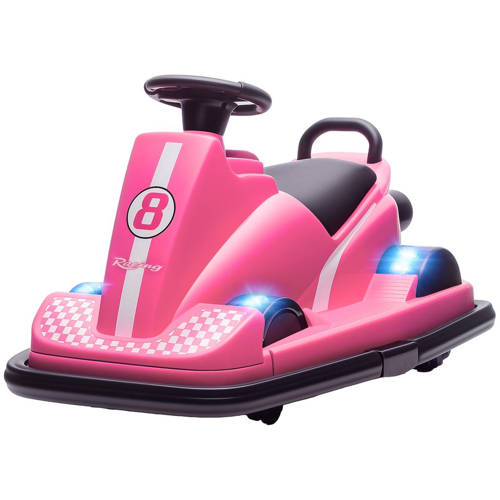 Bumper Car for Kids, 360-Degree Rotatable, Steering Wheel, LED Lights, Music Function, 3-8 Years, Pink