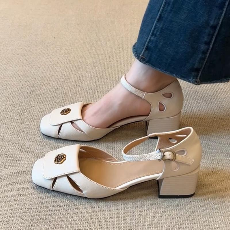 

Версия из мягкой кожи Французские босоножки на высоком каблуке Женские Летний Новый стиль Красиво сочетаются с юбками Римский стиль обуви Повседневная обувь 40 бежевый