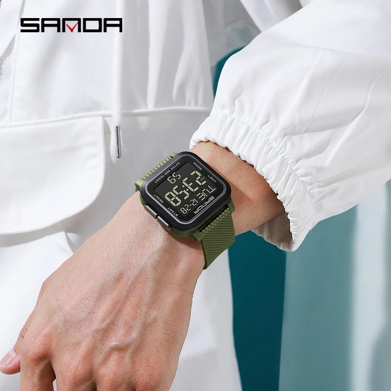 SANDA 2194 Fashion Casual Sport Digital Watch Square Multifunction Date Display Silicone Strap Suitable for Boys and Girls Watch