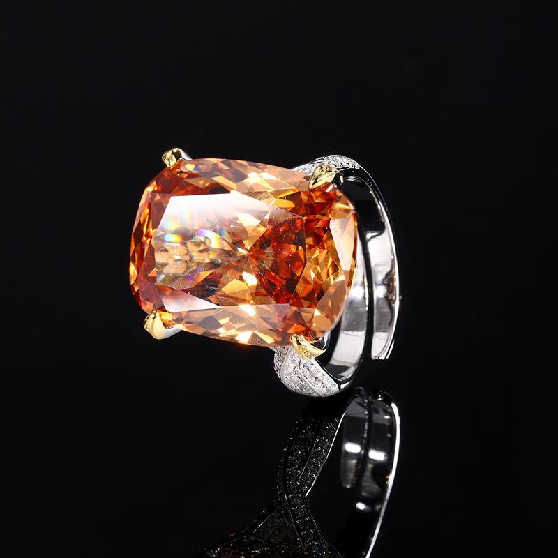 Jewelry Simulation Bird's Nest Cut Champagne Change Blue Temperament Fat Square Set Main Stone 15 * 20