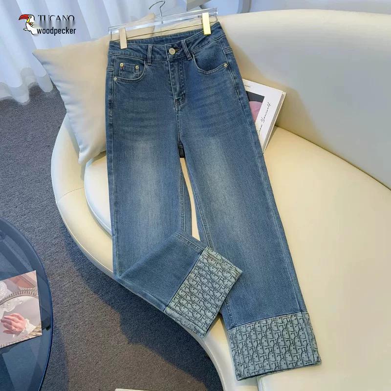 2025 Woodpecker Women's Narrow Leg Cropped Cigarette Jeans with Rolled Hem and Turn-Up Design