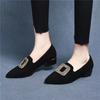 Autumn new soft leather soft sole matte heel small leather shoes pointed thick heel comfortable single shoes women