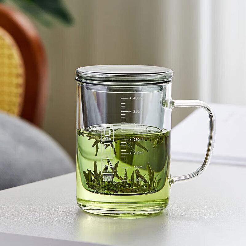 Lvchangming Glass Tea Cup with Thick Wooden Handle, Large Capacity Tea Infuser Mug for Office And Home Use with Filter, Transparent
