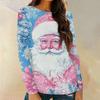 Christmas Party Women T-shirt Santa Claus Print Long Sleeve Holiday Graphic Tops O-Neck Casual Style Fall Winter Female Tees