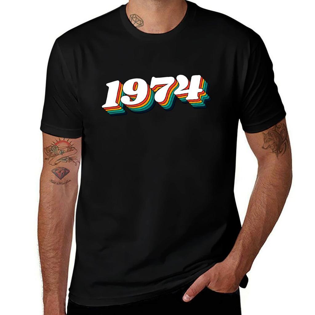1974 Retro Label 1974 Vintage Birthday TShirt Basic Regular Fit Casual TShirt
