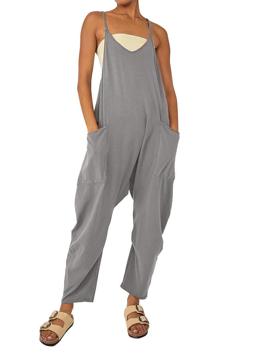 

Женский однотонный комбинезон-ромпер на молнии с накладным карманом Extra Large темно-серого