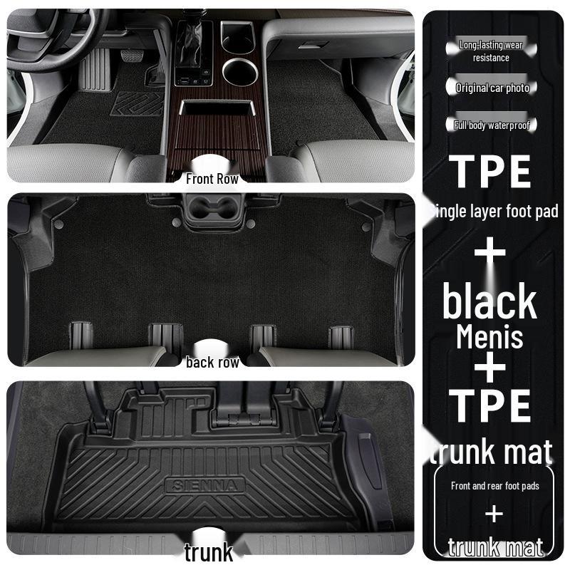 Toyota Sienna TPE Floor Mats for 7-Seater Models (2021-2025), Front Two Rows, Full Coverage.