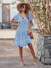 Women's Floral V-Neck A-Line Wrap Dress - Short Sleeve, Elegant & Stylish