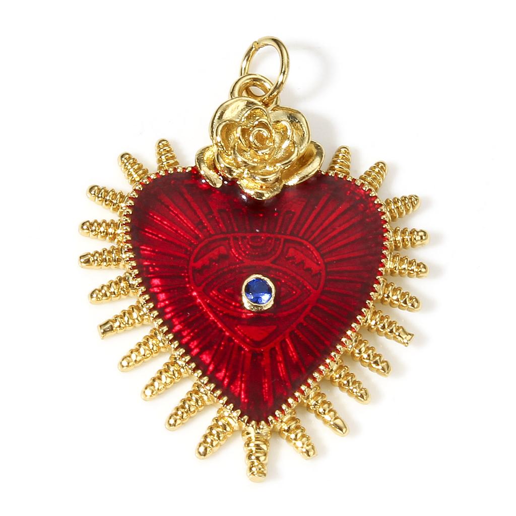 1 Stück Klassische Rote Religiöse Herz-Anhänger Für Schmuckherstellung Goldfarbe Ex Voto Anhänger Klare Kubische Zirkonia Halskette DIY