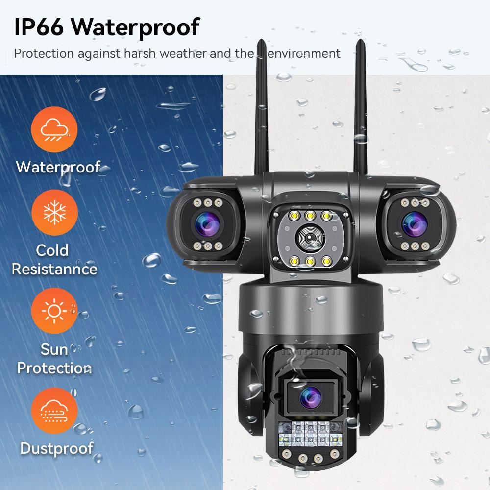 WiFi IP Camera V380 Pro Outdoor 12MP 6K Triple Lenses Triple Screens Security Video Monitor Night Vision Waterproof CCTV Cameras EU Plug