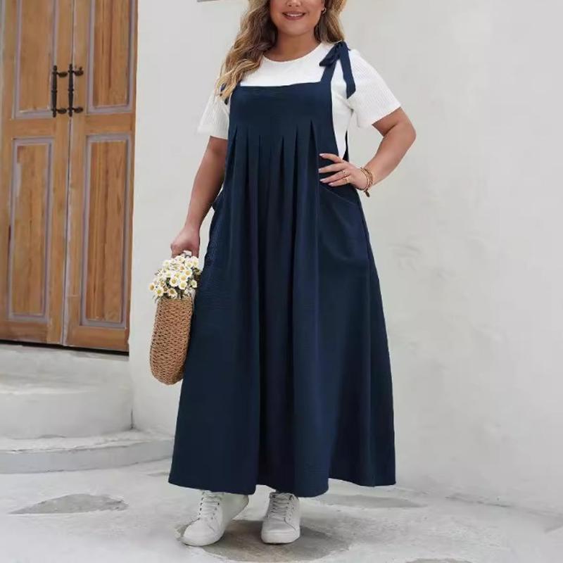 Abito a salopette casual ampio taglia grande per primavera estate, linea ad A, nuovo per donna, tinta unita, elegante, senza maniche, per festa, vacanza, abito lungo, vestiti semplici alla moda