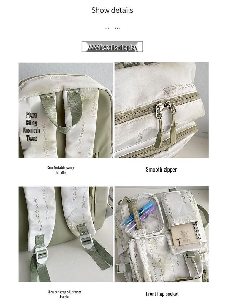 Middle School Chinese-Style Transparent Backpack with Multiple Pockets - Large Capacity, Waterproof, Wear-Resistant, Unisex, Light Luxury Design.
