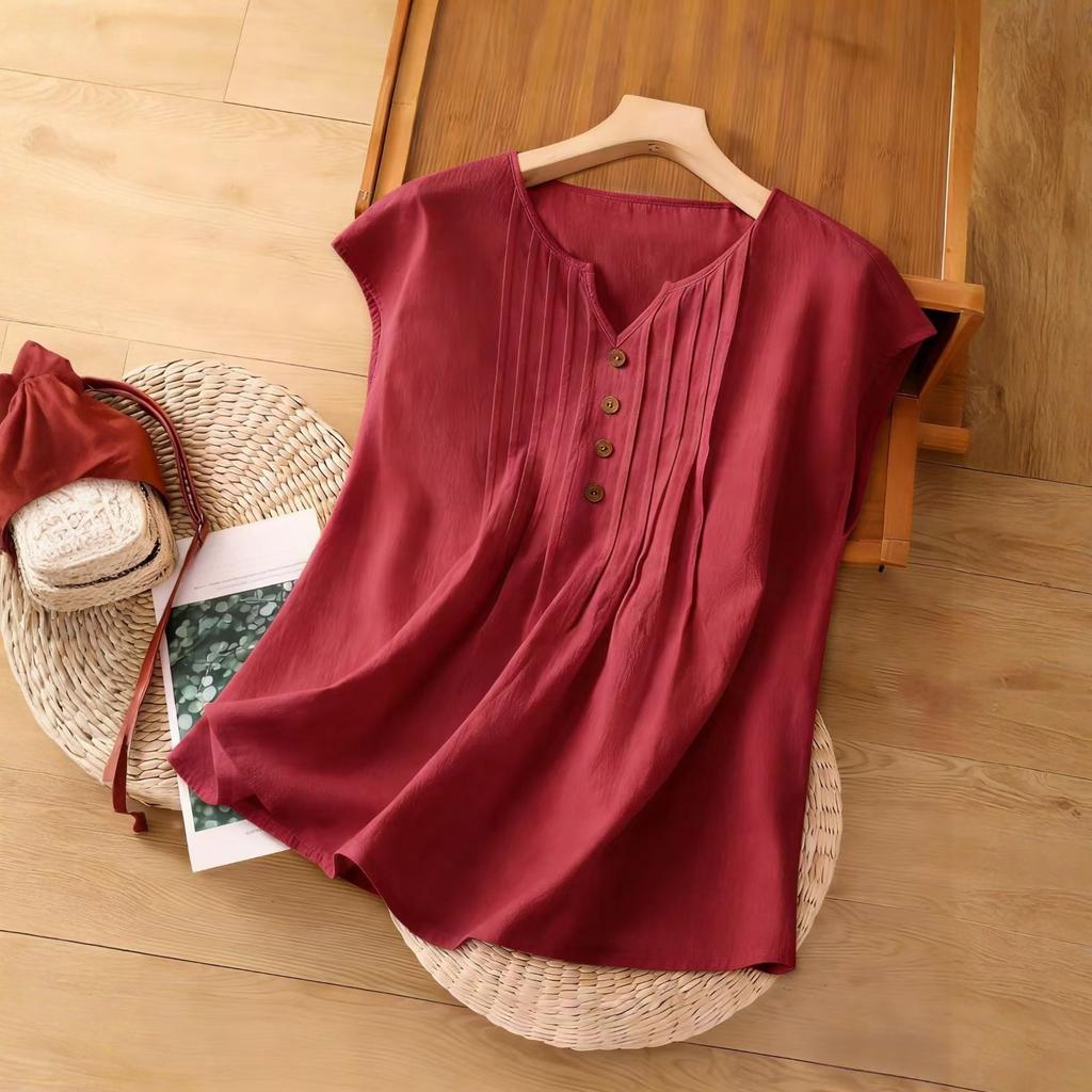 Women's Fashionable Multi-Color Loose Casual Button Cotton Linen Top