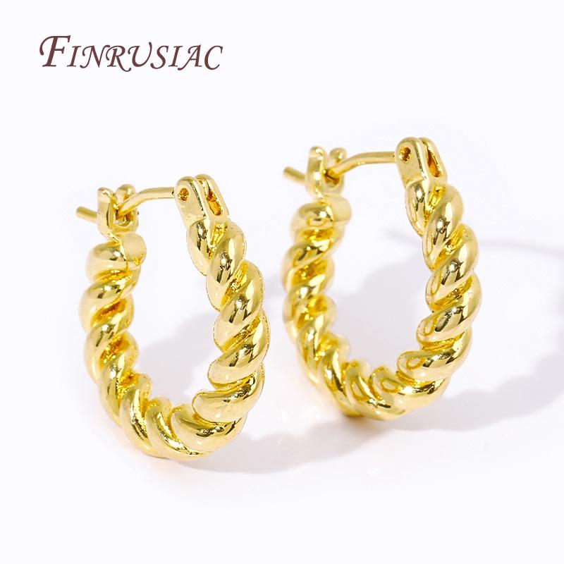 Fashion Round Twist Earrings Female 18K Gold Plated Creative Textured Circle Earrings For Women Huggie Earrings Jewelry Gifts