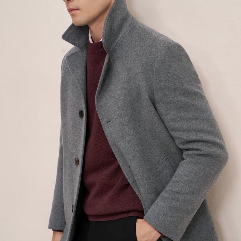 EMZ Men's Solid Color Lapel Wool Overcoat