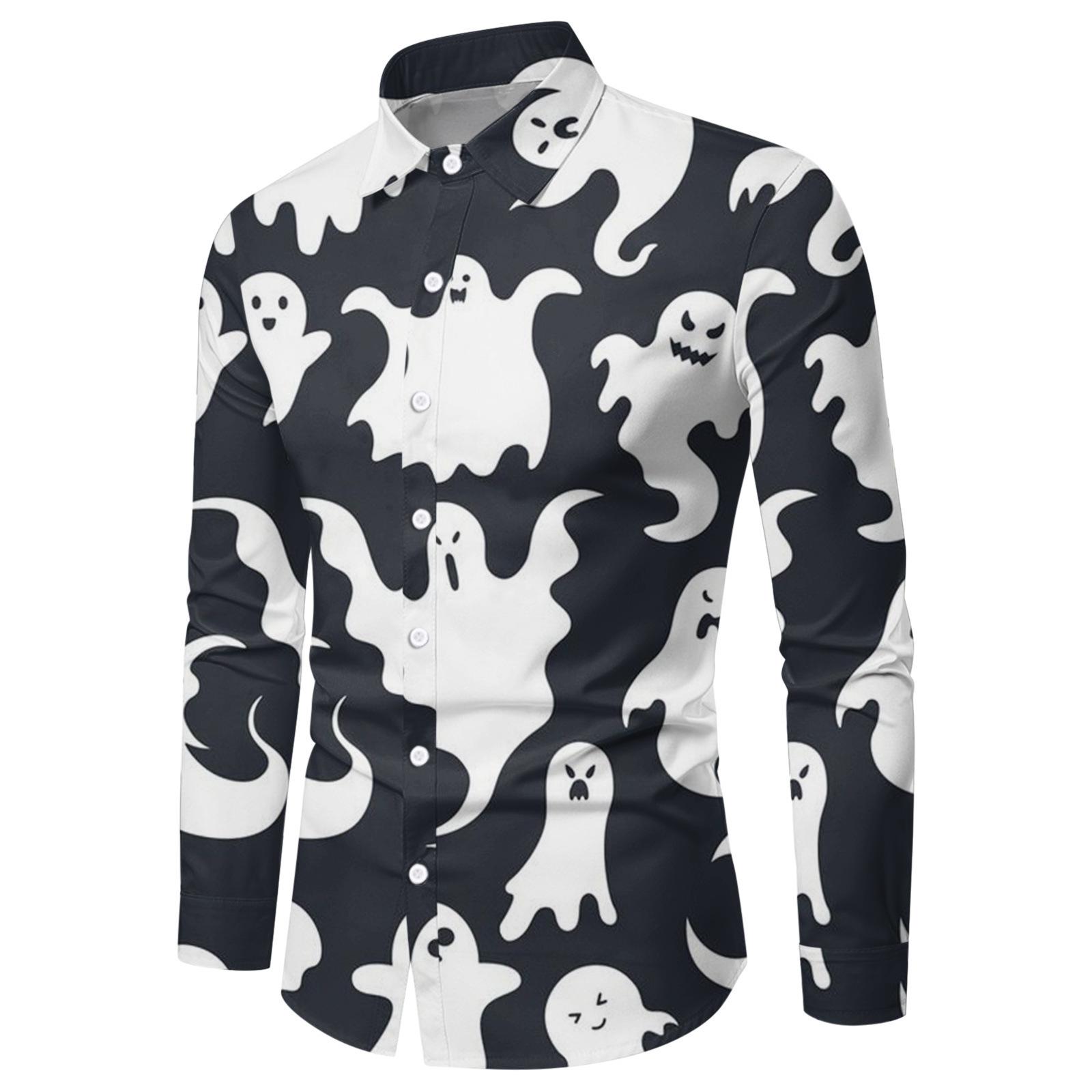 

Хэллоуин 3D цифровая печать рубашка с длинным рукавом мужская повседневная нижняя рубашка верх S