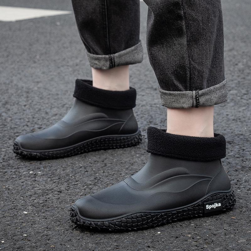 Fashion Rain Shoes Men's Short Tube Waterproof and Non-slip Rain Boots Thickened Bottom Wear-resistant Rubber Shoes Outdoor Work Kitchen