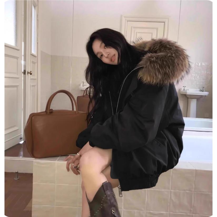 Down Cotton-padded Jacket Women's Big Fur Collar Cotton-padded Jacket Tide Brand Explosive Parker Jacket Winter Cold-proof Jacket Women