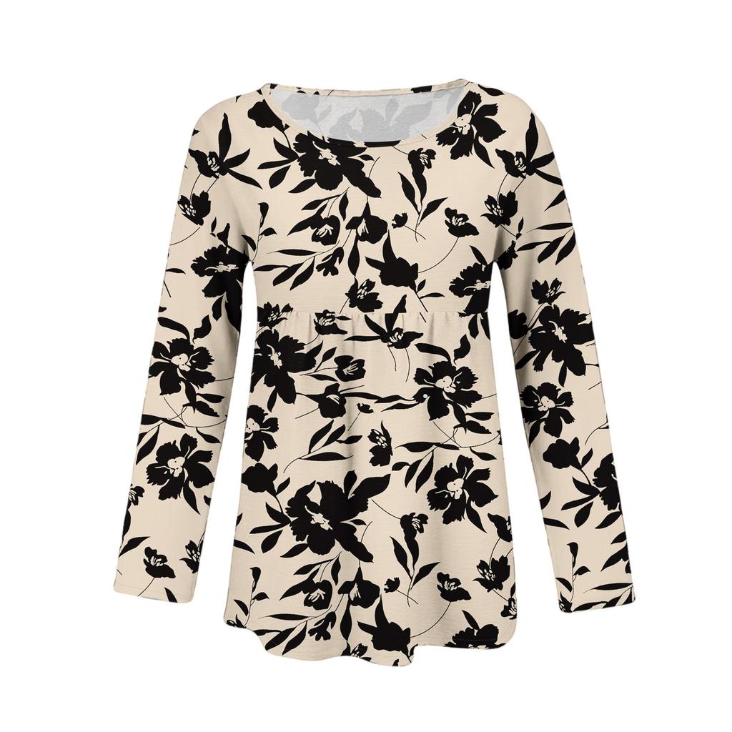 Damen Casual Mode Locker Rundhals Blumenmuster Langarm Oberteil