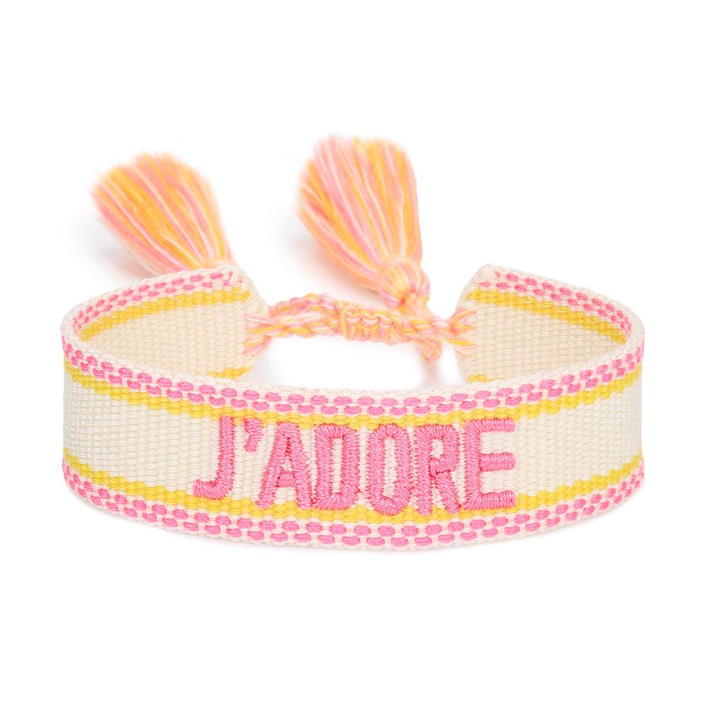 J'adore Bracelet: Embroidered Letter Tassel Wristband for Women & Couples