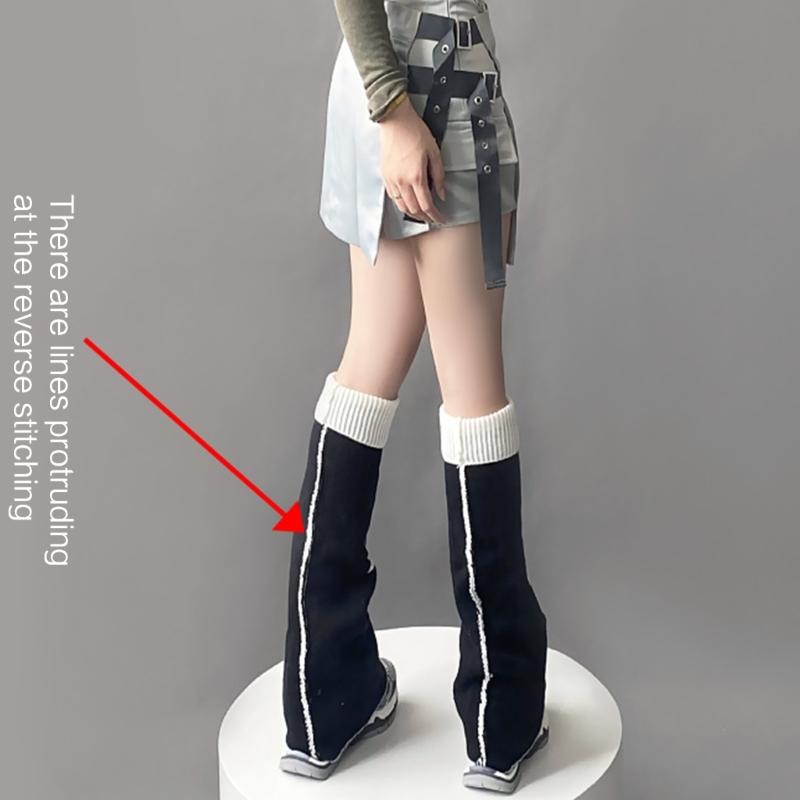 Girls Lolitas Leg Warmers Y2K Star Knitted Flared Leg Sleeves Goth Baggy Cuff Ankle Heap Socks JK Uniform Foot Cover