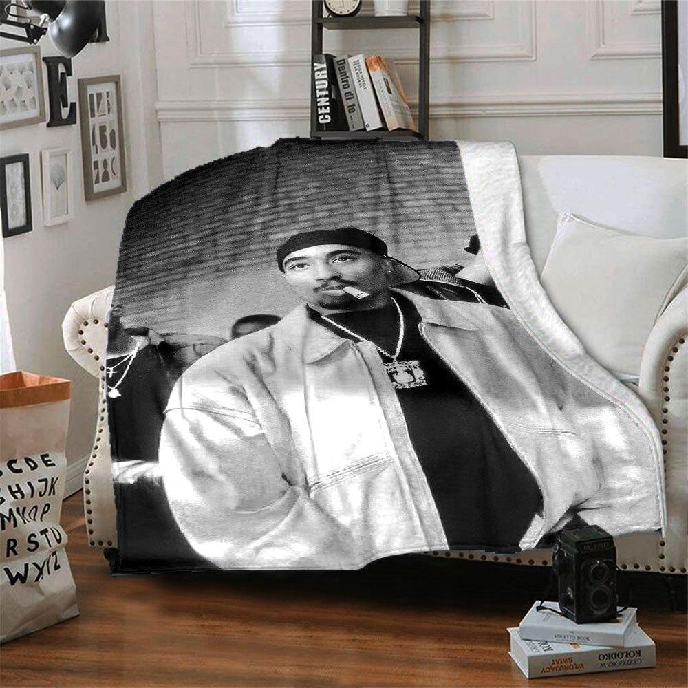 

1pc 2PacHip Hop Blanket Soft Lightweight All Season Multi Purpose Throw for Sofa, Bed, Office & Picnics, French Style with Iconic Album Art & Quotes 80x120cm
