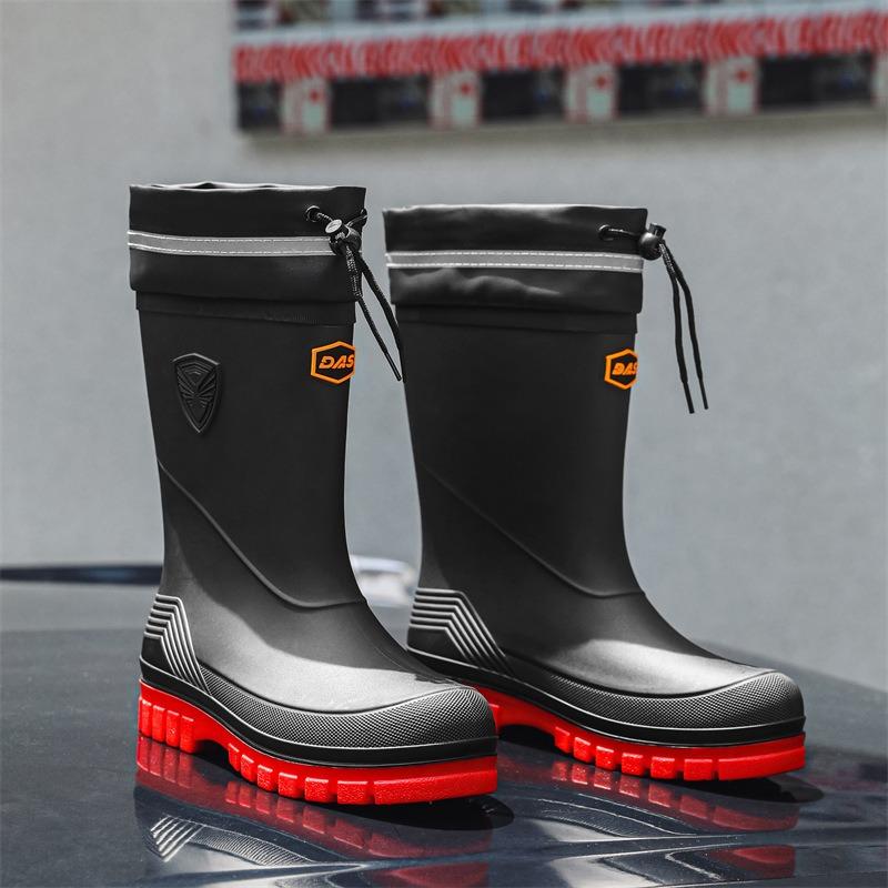 New thick-soled medium tube rain shoes men's non-slip waterproof shoes fashionable outdoor water boots warm rain boots rubber shoes men