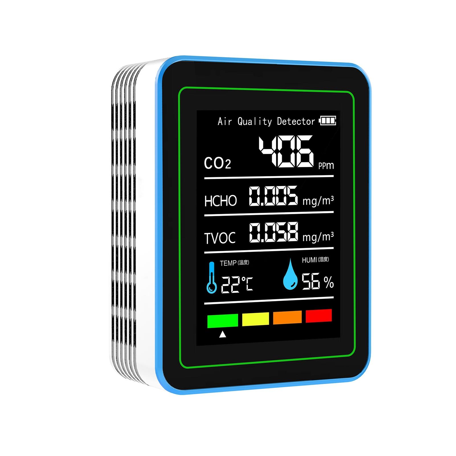 

5 in 1 Indoor Air Quality Monitor Portable Detector Accurate CO2 TVOC HCHO Temperature & Humidity Air Quality Tester белый