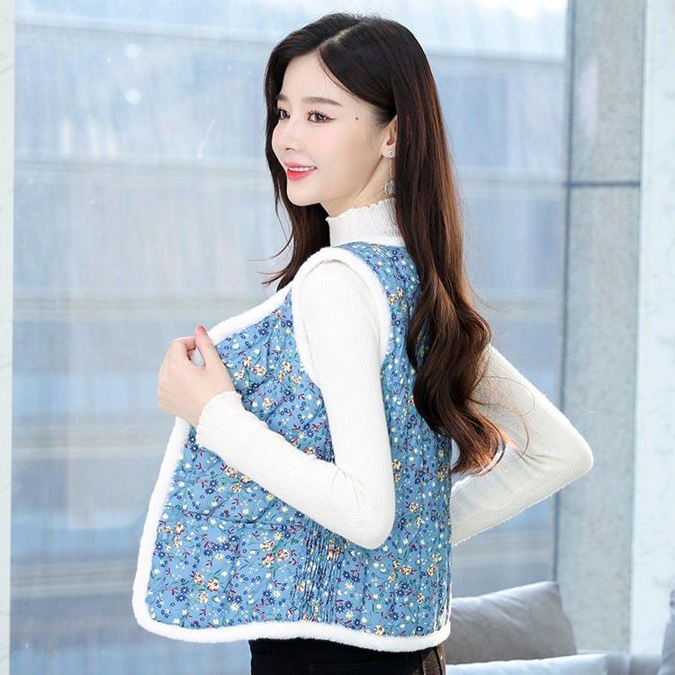 Winter Versatile Floral Print Cotton Vest for Women Warm Clothes