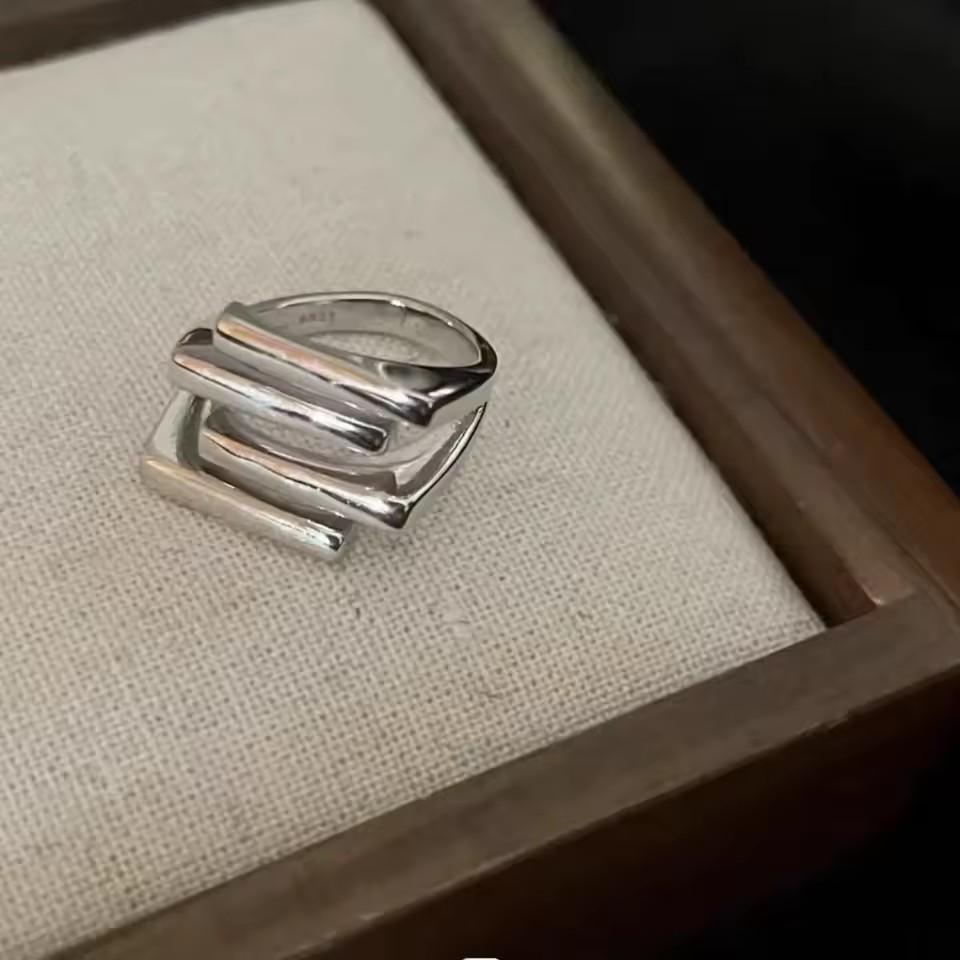 Sam Panda 925 Rings for Women Simple Geometric Handmade Irregular Retro Ring Gold Zircon Allergy For Birthday Gift