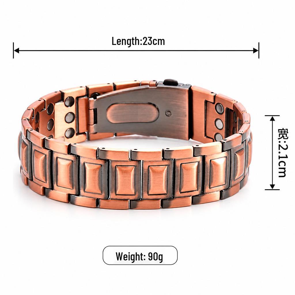Antique Red Copper Men's Wide Magnet Bracelet - Retro Adjustable Design